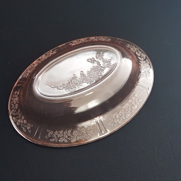 1930s Pink Depression Glass Oval Serving Bowl Federal Sharon Cabbage Rose - Picture 8 of 9